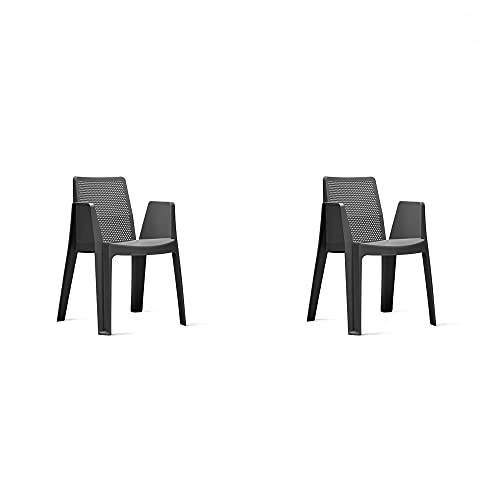 Resol Play Set 2 chaises de Jardin avec accoudoirs, empilable | Fauteuil Design Moderne, léger et Durable, Filtre Solaire UV | pour Patio, Balcon ou terrasse,...