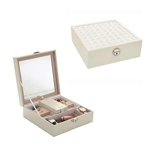 Estojo maleta Para Jóias Grande Misto Triplo Caixa Para Joias Bijuteria Espelho (Creme)