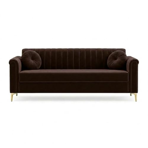 Image of FURNY Dorino 3 Seater Fabric Sofa Set (Dark Brown) Premium Velvet Finish Durable & Comfortable Ideal for Living Room