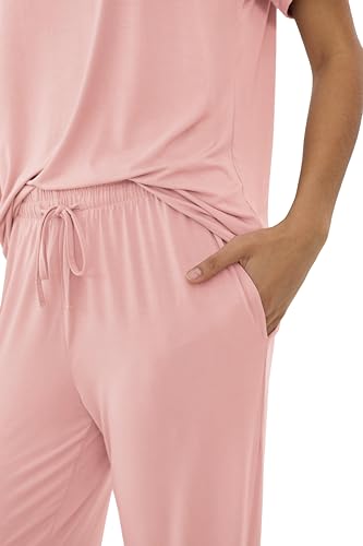 Image of Joyaria Women's Bamboo Viscose Cooling Pajamas Short Sleeve Crewneck Top & Jogger Pajama Pants with Pocket S-XXL