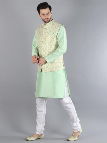 Image of Uri and MacKenzie Men's Silk Blend Kurta Pajama with Designer Ethnic Nehru Jacket /Modi Jacket