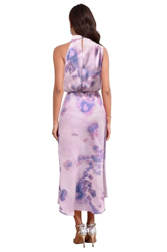 Image of Women's Satin Maxi Dress Summer Formal Wedding Guest Cocktail Dress | Mock Neck Sleeveless,Elegant Silk Midi Long Dress,High Neck,Halter,Aline,Bridesmaid,Bridal Shower Guest,Garden Party,Dinner