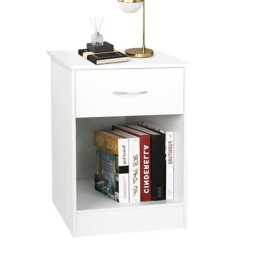 Tusy Nightstand, Bedside Table With Drawer, Wood Accent Table, Easy Assembly, Modern Design For Bedroom, White #TOP10