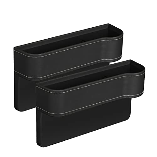 Car Seat Gap Filler Organizer with Cup Holder Side Pocket Car Seat Pocket Organizer for Phones Wallet Coin Key Seat Storage Box Leather Console,Black 2pack
