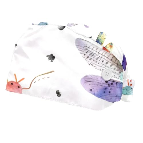 2 Pcs Dragonflies Rainbows Working Cap with Buttons Sweatband Adjustable Hats Tie Back Hats