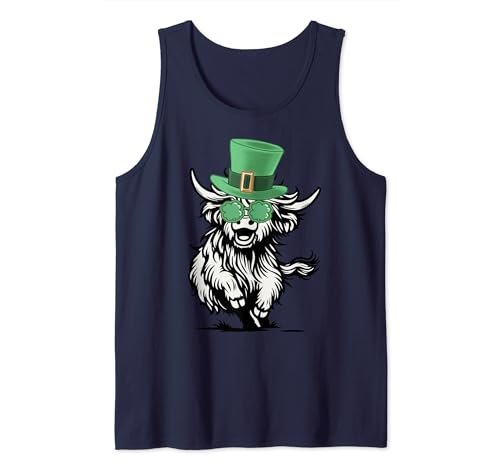 Correr San Patricio Highland Cow Leprechaun Shamrock Irlandés Camiseta sin Mangas