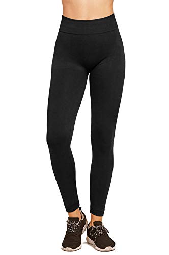 Mopas Leggings - Women's Fleece Lined Solid Color Full Length Leggings Free Size - Black #TOP2
