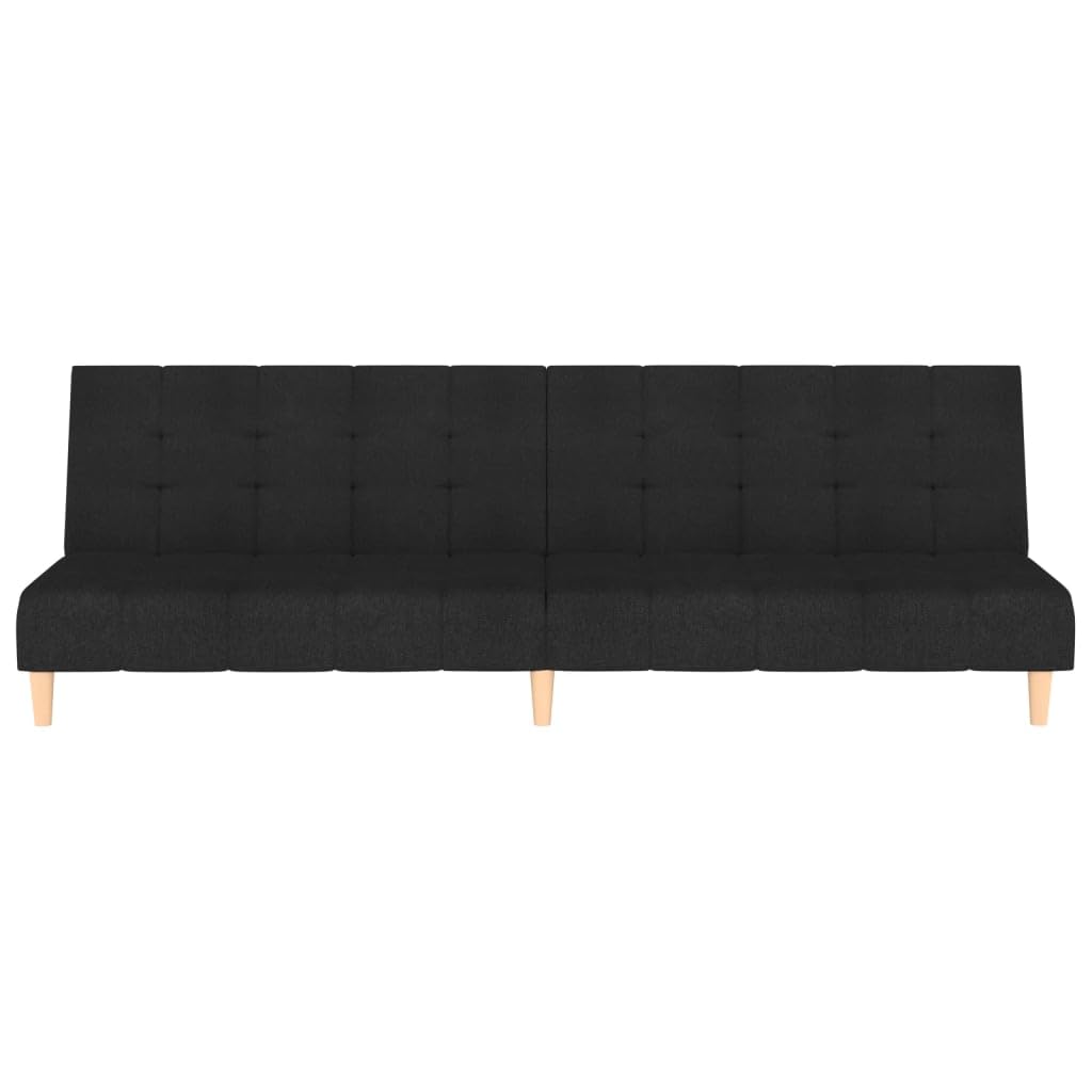 Sofa z funkcją spania 2-osobowa, czarna tkanina, sofa przekształcająca z drewnianą ramą, 200 x 84,5 x 69 cm, do salonu, pokoju gościnnego, nowoczesne wzornictwo