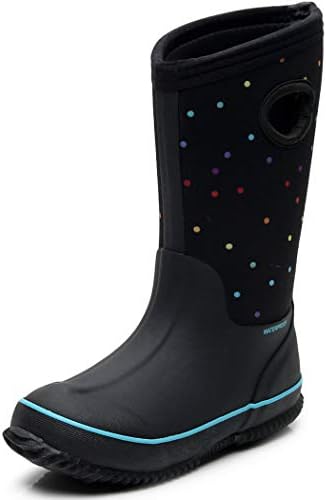 SOLARRAIN Neoprene Rubber Rain Boots for Girls Waterproof Snow Boots Winter Warm Kids' Outdoor Durable Mud Boots (Big Kid 4M US, Coloured Dots)