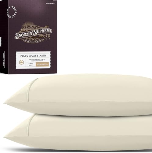 Image of TEXAS LINEN CO. 100% Egyptian Cotton Pillowcases Queen Size Set of 2 - Luxury 2000 Series Standard /Queen Pillow Cases, Soft Cooling, Envelope Closure Hotel Quality Pillowcase (21 x 32, Ivory)