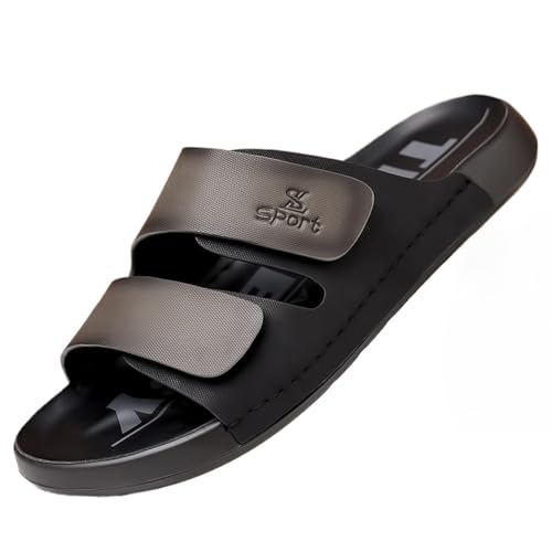 Men's Adjustable Strap Slides Sandals 2025 Summer Soft Cushioned Slippers Non-Slip PU Sole Breathable Outdoor Casual Shoes for Men