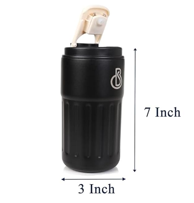 Vacuum Insulated Coffee Tumbler with Lid, 14 oz (400 ml), Double Wall Stainless Steel Coffee Mug with Handle Strap, Leak Proof Reusable Portable Thermos Cup for Hot & Cold Drinks ¨C Black