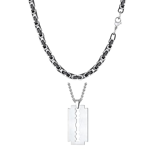 PROSTEEL 4MM 20" Stainless Steel Byzantine Chain and Razor Blade Necklace for Men Women,Come Gift Box