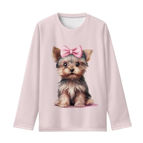 Image of Girls Long Sleeve Shirt with Cute Graphic Casual Pullover Tops 3-16Y