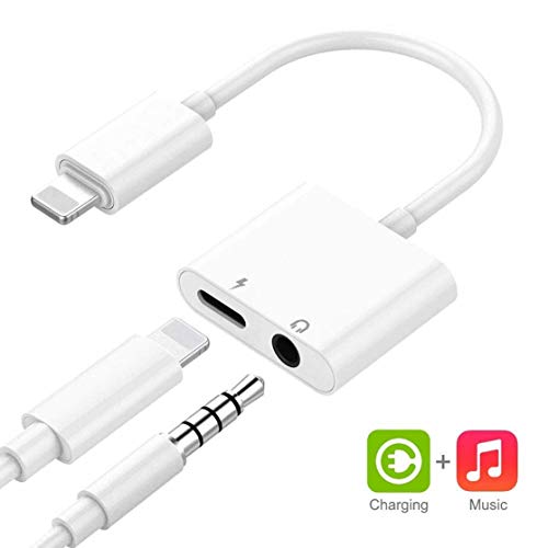 for iPhone Adapter to 3.5 mm Headphone Jack Dongle Accessory AUX Audio Charger Adapter,2 in 1 Earphone Audio Jack Cable Support Compatible for iPhone 11/7 Plus/8/8 Plus/X/XR/XS MAX Support All iOS
