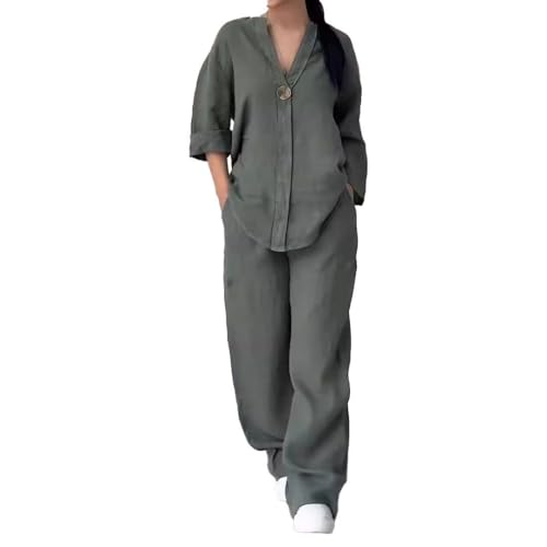 Ensemble 2 pièces en lin pour femme avec top ample et pantalon large