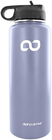 Alpha Armur 40 Oz (1.1L)Water Bottle Stainless Steel drinking flask Double Wall Vacuum Insulated stainless steel food flask Wide Mouth Bottle with Sports Lid flask stainless steel for beach, Gray