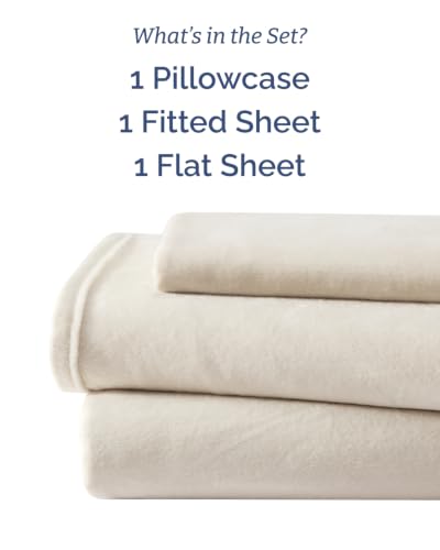 Image of Fleece Sheets Twin Size Set - 3-Piece Velvet Flannel Sheet Set - Cream
