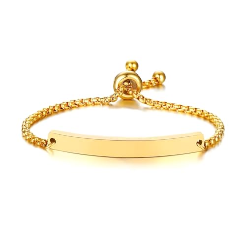 Image of AJ LONDON™ Girls Women Custom Identity Bracelet ENGRAVED PERSONALISED FREE, Gift Boxed (Gold)