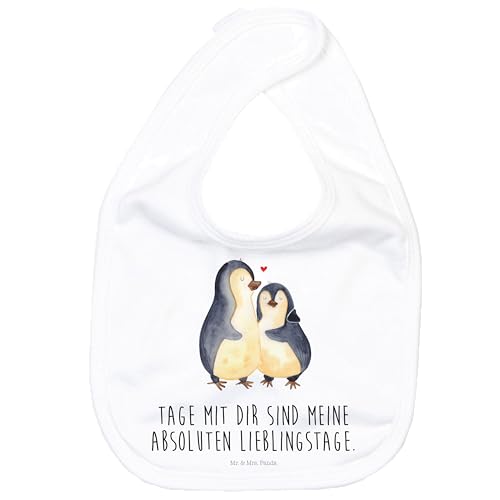 Mr. & Mrs. Panda Organic Babylätzchen Pinguin umarmen - Geschenk, Liebe, Baby Lätzchen, Seevogel, Babylätzchen Mit Klettverschluss, Umarmung