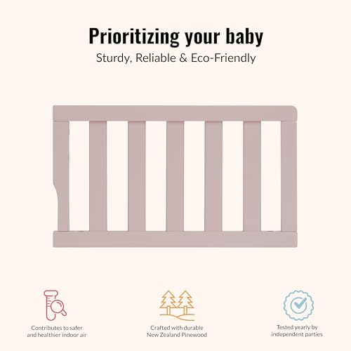 Image of Dream On Me Toddler Guard Rail for Convertible Crib, Solid Wood Bed Rail for Toddler Bed Conversion, Blush Pink