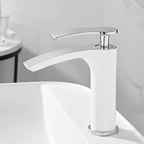 Robinet de lavabo monotrou mitigeur salle de bain eau chaude froide couleur or blanc