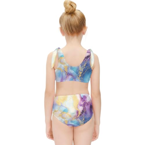 Girls' Bikini Set, Purple Gold Blue Marble Kids Swimsuit 2 Pcs Beach Bathing Suit4