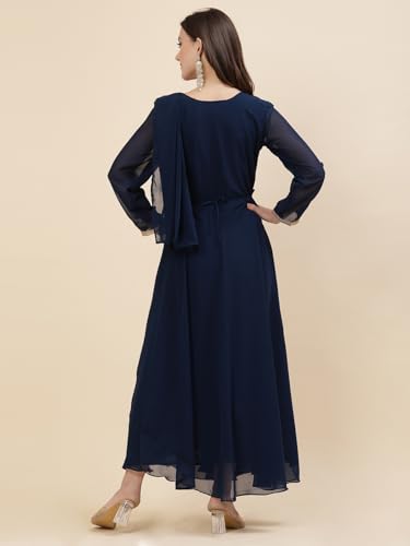 Image of Women's Embroidered Maxi Fit Flared Ethnic Sharee Dress Gown.