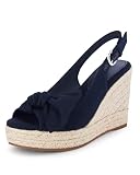 Coutgo Women's Peep Toe Wedges Heels Slingback Espadrille Platform Sandals Side Bowknot Casual Shoes, Navy, Size 9.5