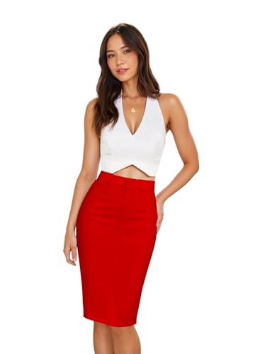 Hybrid & Company Womens Super Comfy Stretch Denim Skirt SK44876 RED 8
