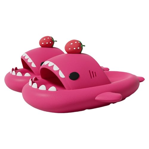Strawberry Shark Slides,Cute Cartoon 3d Cloud Non-Slip Open Toe Thick Sole Soft Beach Shark Slippers Shoes