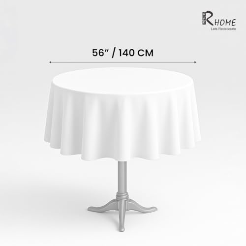 Image of R home 100% Cotton Solid Table Cover | Round | 200 GSM Thick Fabric | Anti-Skid | Machine Washable & Reusable | Ideal for Dining Table & Centre Table | Easy Maintenance | White | 56 Inch