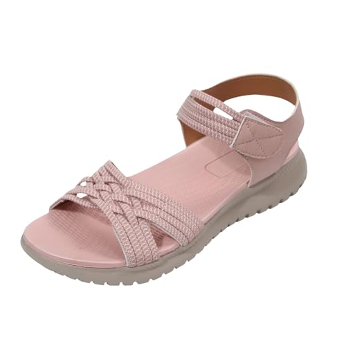 Sandalias ortopédicas para mujer, con soporte de arco, ajuste ancho, correa ajustable al tobillo, puntera abierta, cómodas, para verano, para mujer, informales, vacaciones, caminar, deportes, Z02 Rosa