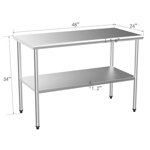 image for ROVSUN 48'' x 24'' Stainless Steel Table for Prep & Work,Commercial Wo
