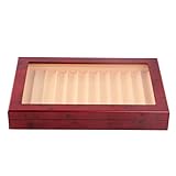 EMVANV Wood Pen Display Box 12 Grid Storage Organizer Fountain Pen Collector Case Display Case for Shop or Home (Wine Red)