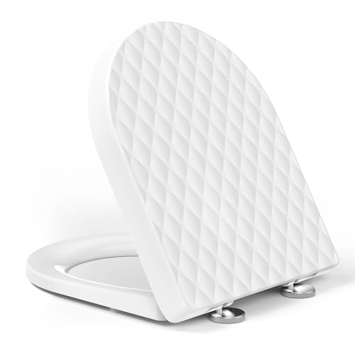 YEAUPE PRO Abattant WC avec frein de chute Forme D, – Cuvette Toilette en PP avec Démontage Rapide, Patins Antidérapants et Gabarit d’installation –...