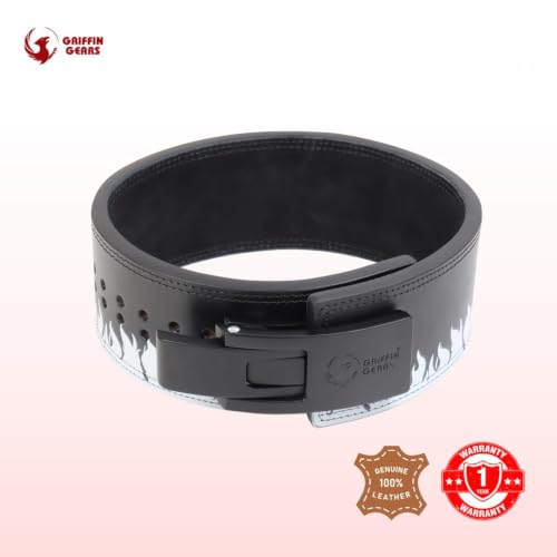 Image of 10MM UV Print Designer Lever Gym Belt | Custom Powerlifting Belt | 100% Full Grain Genuine Leather | IPF Standard | Black Buckle with White Fire Belt | Size - L