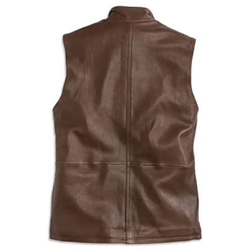 Vintage Leather Brown Trucker Vest with Button & Zipper Closure | Vintage men's Faux Leather Vest2