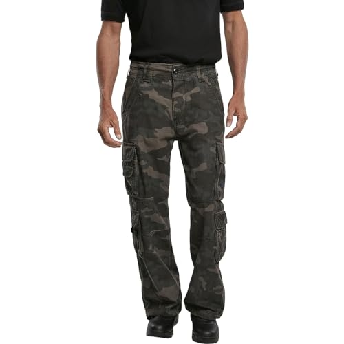 Brandit Authentic Cargo Pants for Men - Extra Long Drawstring, Rear and Cargo Pockets, and Belt and Hanging Loops, Dark Camo - XL