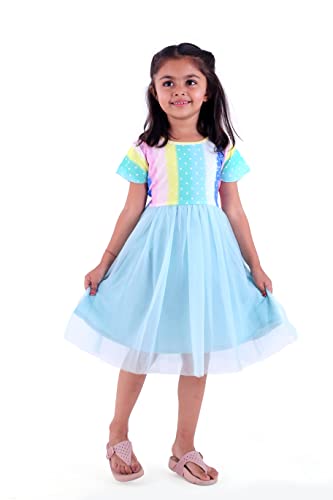 Image of TAGAS Baby-Girl's Valantino & Net Fit and Flare Standard Length Dress (KD-405-PINK-7 Pink 7 8 Years)