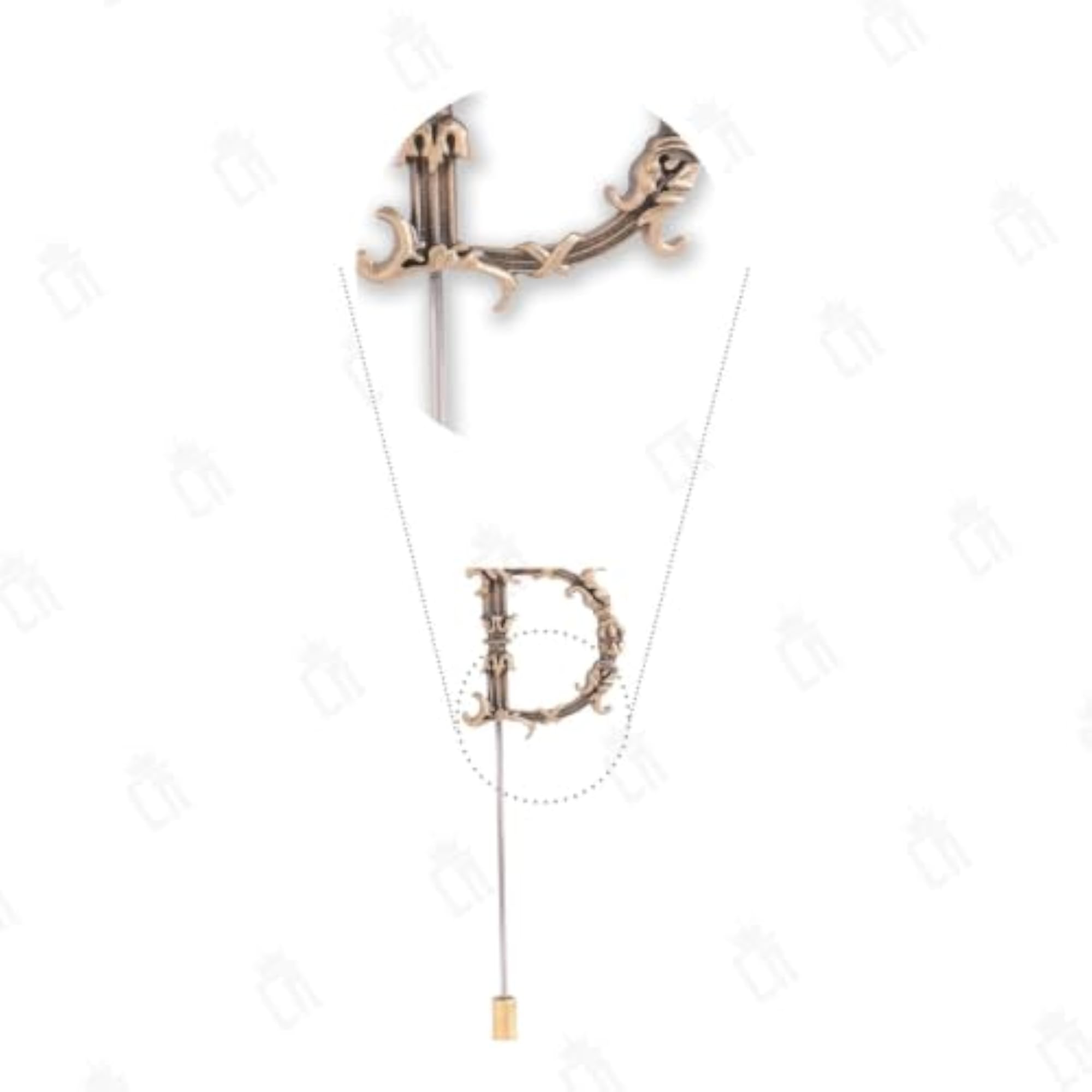 Antique Brass D Alphabet Cufflink & Lapel Pin Combo
