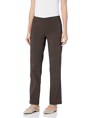 SLIM-SATION Women's Wide Band Pull-On Relaxed Leg Pant with Tummy Control, 10, Chocolate