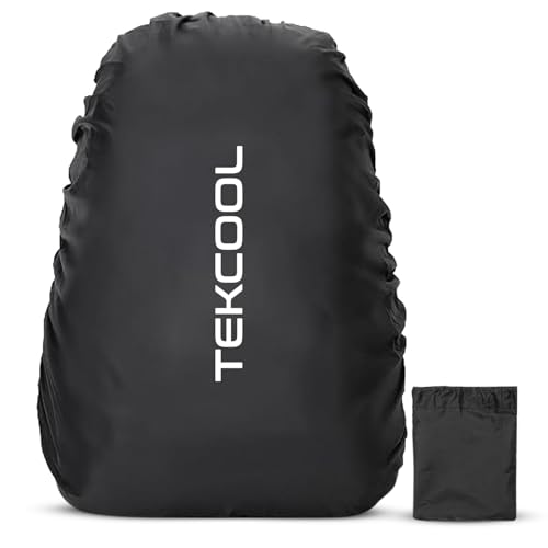 TEKCOOL Dust & Rain Cover for Backpack with Pouch, Waterproof Dustproof Rain Cover Bag Elastic Adjustable for School, College,Office, Trekking Bags (30L-35L,Black),