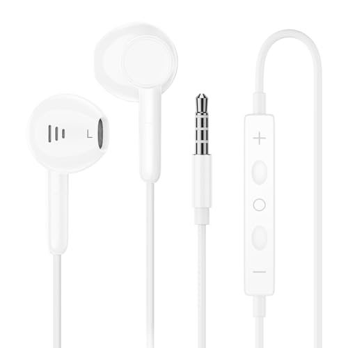 Kabel In-Ear Kopfhörer mit Mikrofon,Geräuschisolierende Ohrhörer mit High-Definition-Sound für 3,5mm Geräte Kompatibel mit i-Phone,i-Pad,S-amsung,L-aptops,A-ndroid,H-uawei,MP3/MP4-Playern etc - Weiß