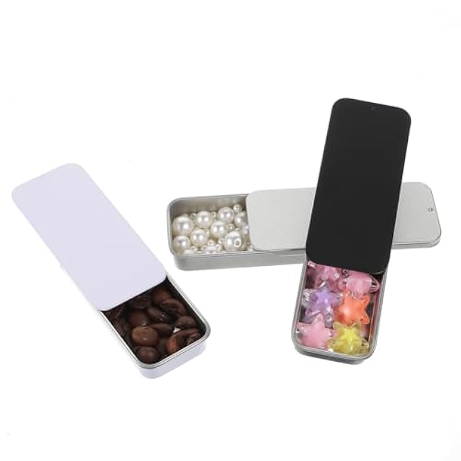 6 PCS Mini Metal Tin Box Containers, Waterproof Tin Box with Slide Top for Candy Gum Mint & Craft Storage, Tiny Storage Container with Lids, Fit in Pocket Purse Black, White, Silver