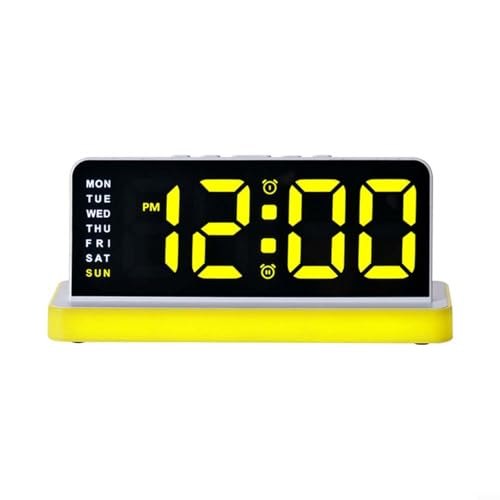 NiuLumea Reloj despertador LED multifuncional con pantalla grande, luz nocturna de 3 brillo, para fecha automática, en potencia, temporizador de escritorio silencioso para adultos (amarillo)