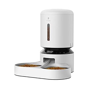 Automatischer Katzenfutterspender für Zwei Katzen, 5L Trockenfutterspender mit Splitter und Zwei Edelstahlnäpfen, 10s Mahlzeitenruf und Timer-Einstellung