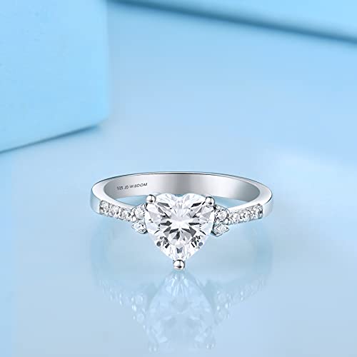 JO WISDOM Women Rings,925 Sterling Silver Heart Shaped Promise Engagement Rings for Women with 7.5mm 5A Cubic Zirconia Statement Rings for Women4