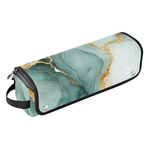Estuche de viaje 2 en 1 para rizador con tapete resistente al calor, organizador portátil para plancha de pelo, herramientas calientes y accesorios para el cuidado del cabello, color mármol verde salvia blanco