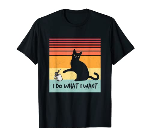 Vintage Do What I Want Vintage Black Cat Tazza rossa divertente gatto Maglietta